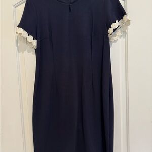 Elegant Navy Blue Dress with detailed trim. Talbots 12P work to dinner!